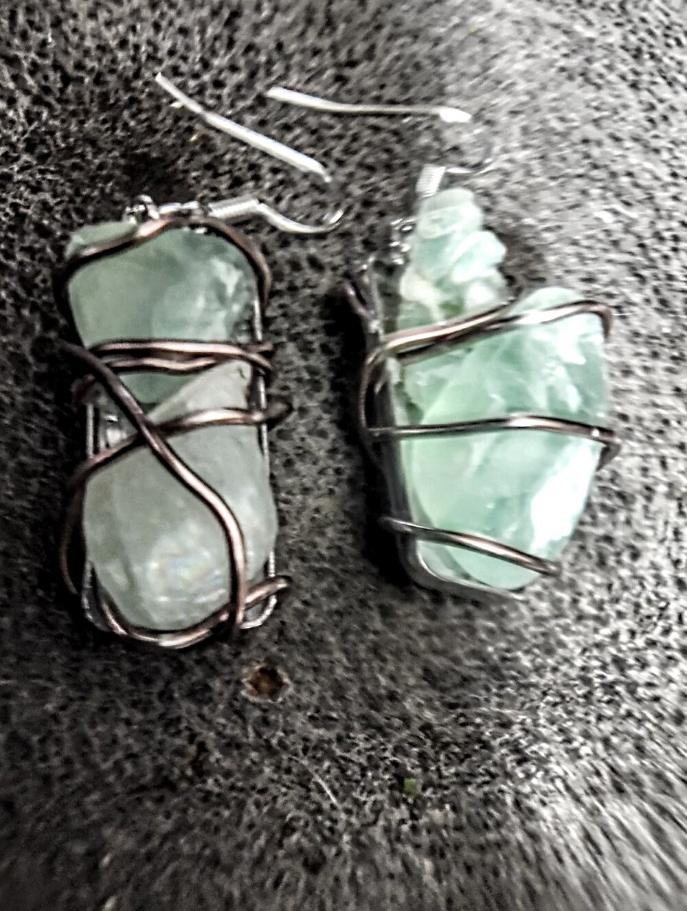 Wire-Wrapped Mint Green Crystal Drop Earrings